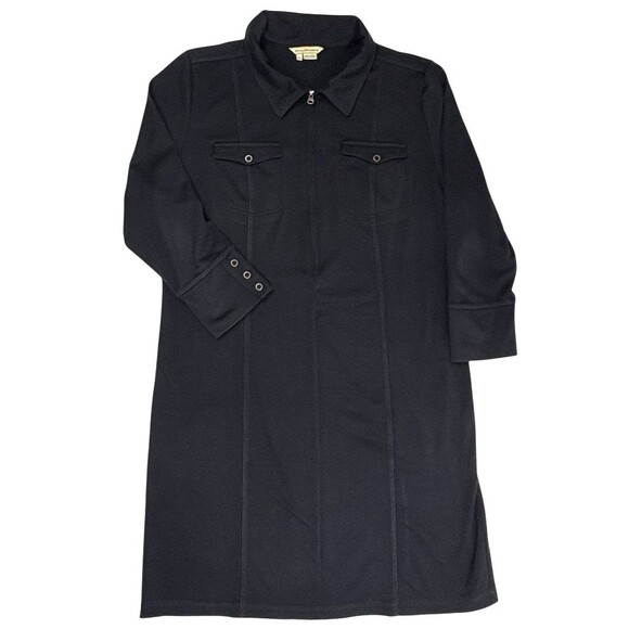 Royal Robbins Black Knit Zip Front LS Dress Collar Snap Pocket Travel Stretch L - Picture 1 of 16